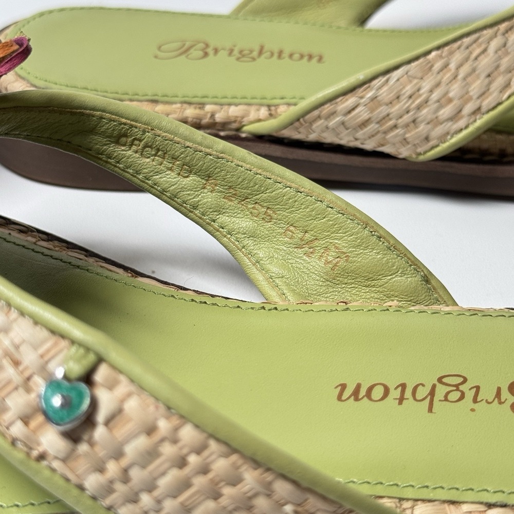 Brighton Orchid Flip Flops Womens Size 6.5 Green Leather Slip On Sandals - Picture 13 of 13